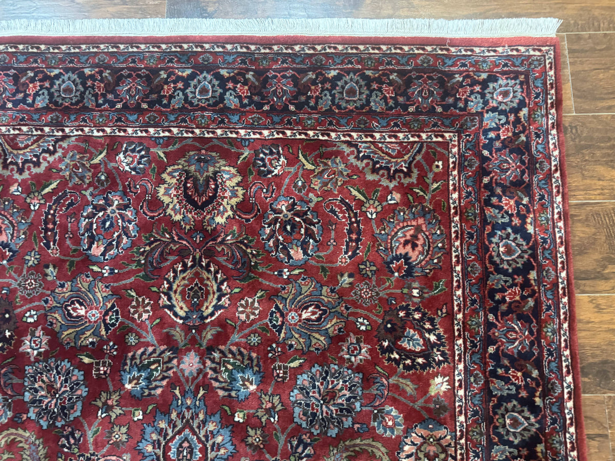 Indo Persian Rug 5x7, Vintage Traditional Floral Carpet, Burgundy and Navy Blue