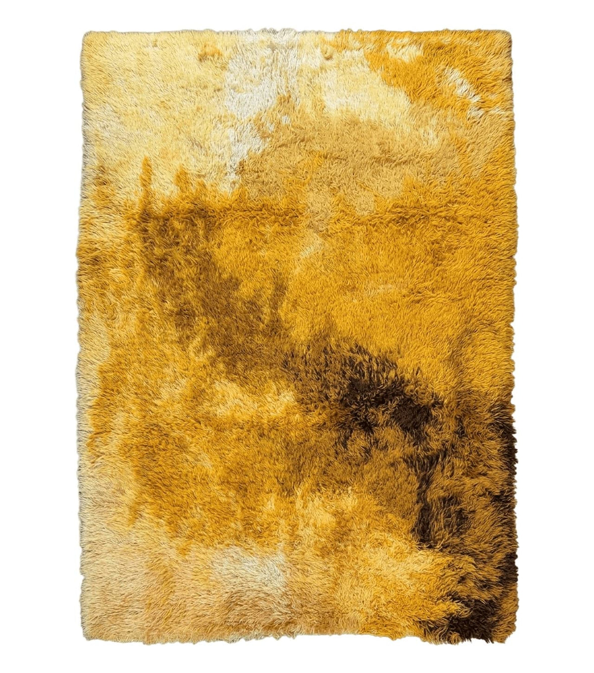 Rya Shag Rug 4.6 x 6, Shades of Yellow, Mid Century Vintage Carpet