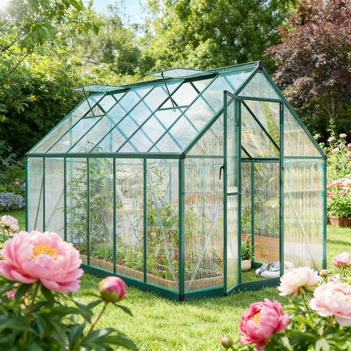 Convenient Walk-In Greenhouse Adjustable Roof Green House