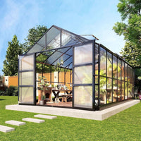 10X18 Ft Polycarbonate Greenhouse with Rain Gutter & 4 Roof Vents, Heavy Duty Aluminum Greenhouse for Outdoor Garden Backyard, Black