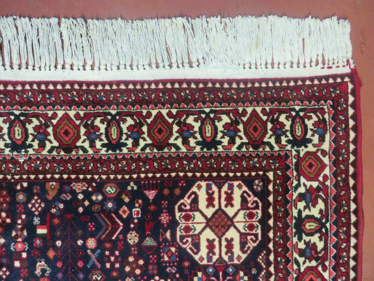 7' X 10' Vintage Handmade Indian Floral Wool Rug Hand Knotted Carpet Ivory Red