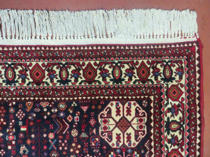7' X 10' Vintage Handmade Indian Floral Wool Rug Hand Knotted Carpet Ivory Red