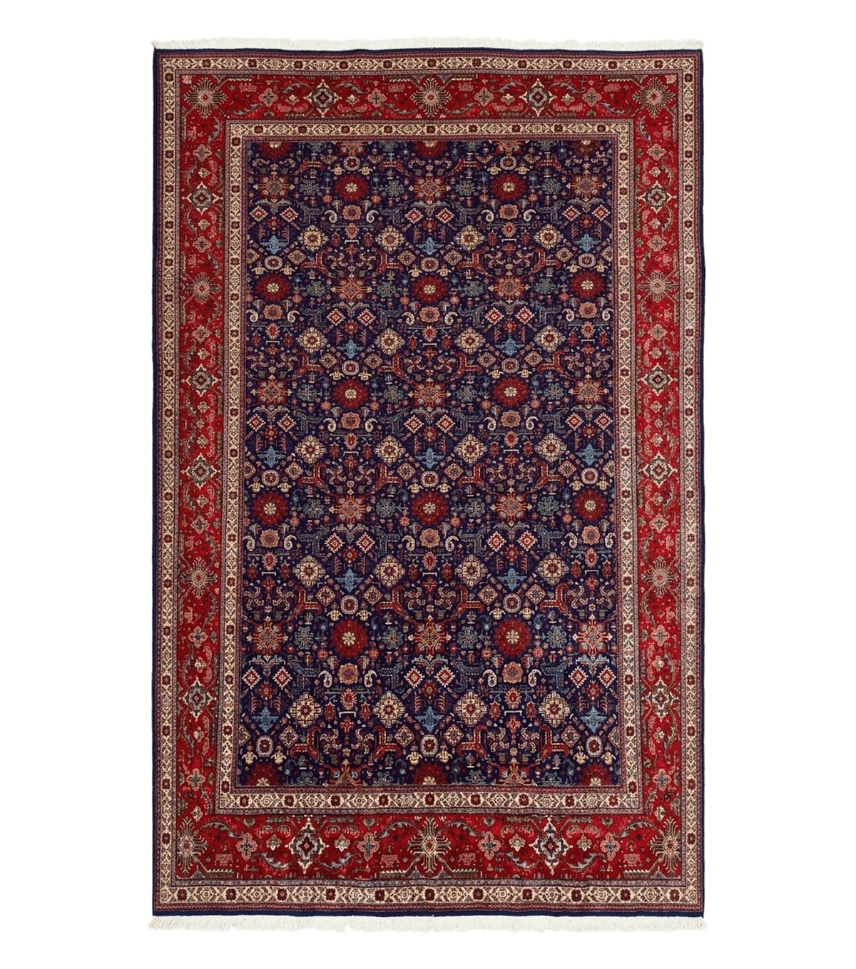 Large Persian Tabriz Rug 10x16, Navy Blue and Red, Allover Pattern, Vintage Hand Knotted Wool Carpet