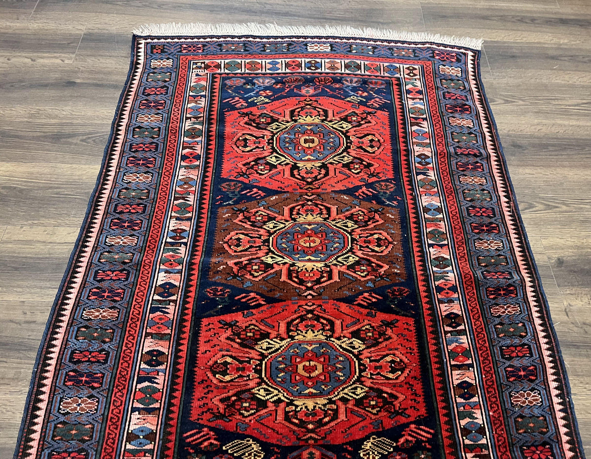 Antique Caucasian Seychour Rug 3.7 x 5.5, Collectible Oriental Carpet, Navy Blue and Red, Fine Kuba Rug, Vintage Rug, Wool Hand Knotted Rug