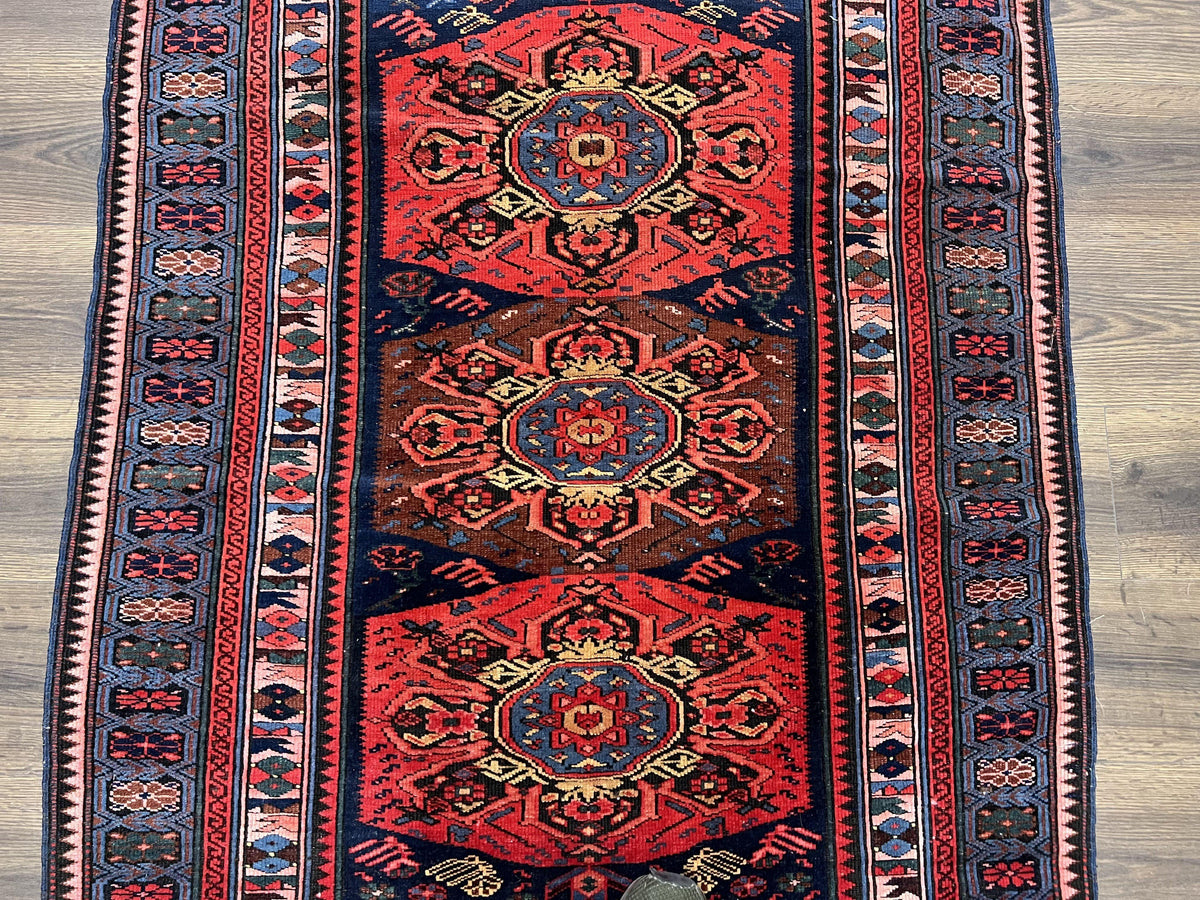 Antique Caucasian Seychour Rug 3.7 x 5.5, Collectible Oriental Carpet, Navy Blue and Red, Fine Kuba Rug, Vintage Rug, Wool Hand Knotted Rug