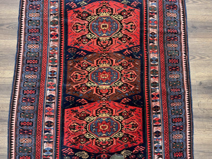 Antique Caucasian Seychour Rug 3.7 x 5.5, Collectible Oriental Carpet, Navy Blue and Red, Fine Kuba Rug, Vintage Rug, Wool Hand Knotted Rug