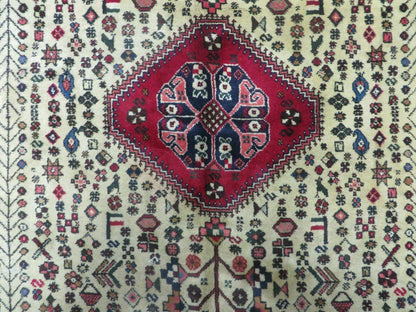7' X 10' Vintage Handmade Indian Floral Wool Rug Hand Knotted Carpet Ivory Red