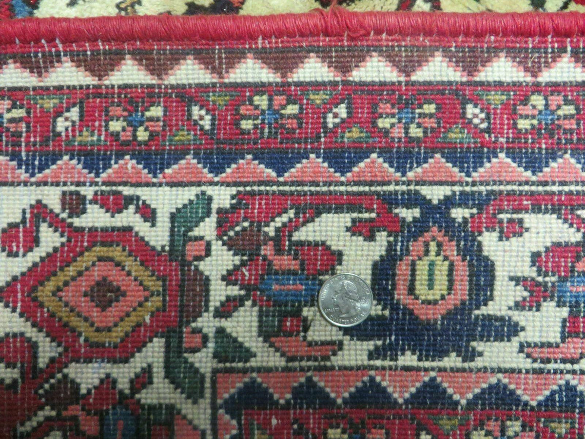 7' X 10' Vintage Handmade Indian Floral Wool Rug Hand Knotted Carpet Ivory Red