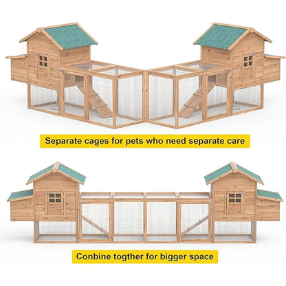 Outdoor Chicken Coop for 4-8 Chickens Wooden Hen Rabbit House Poultry Pet Hutch Run Cage