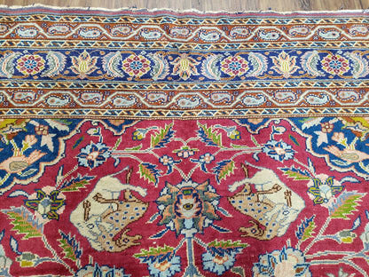 Antique Turkish Sivas Area Rug 8x11, Hand-Knotted, Vintage Red Wool Carpet, Gazelles Lions, Boteh Border, 8' x 11' Top Quality Oriental Rug