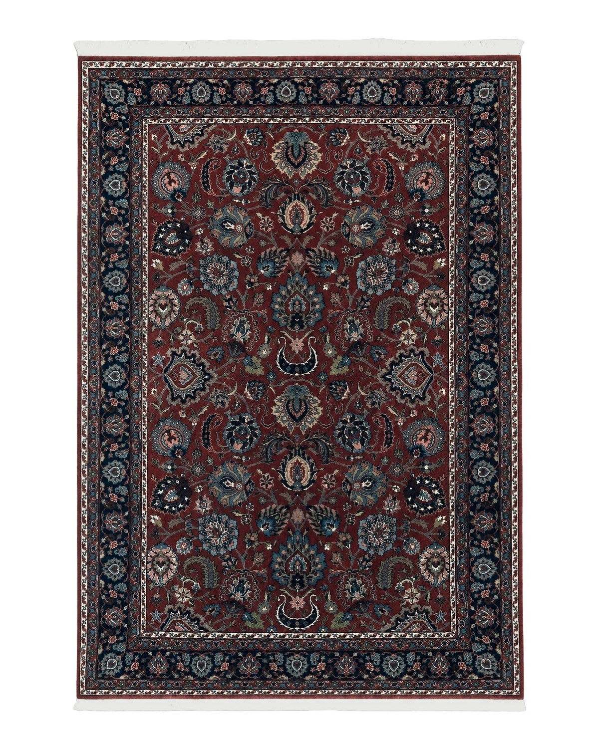 Indo Persian Rug 5x7, Vintage Traditional Floral Carpet, Burgundy and Navy Blue
