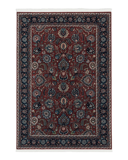 Indo Persian Rug 5x7, Vintage Traditional Floral Carpet, Burgundy and Navy Blue