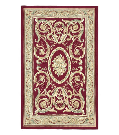 Burgundy Aubusson Rug 6x9, Vintage Wool Carpet