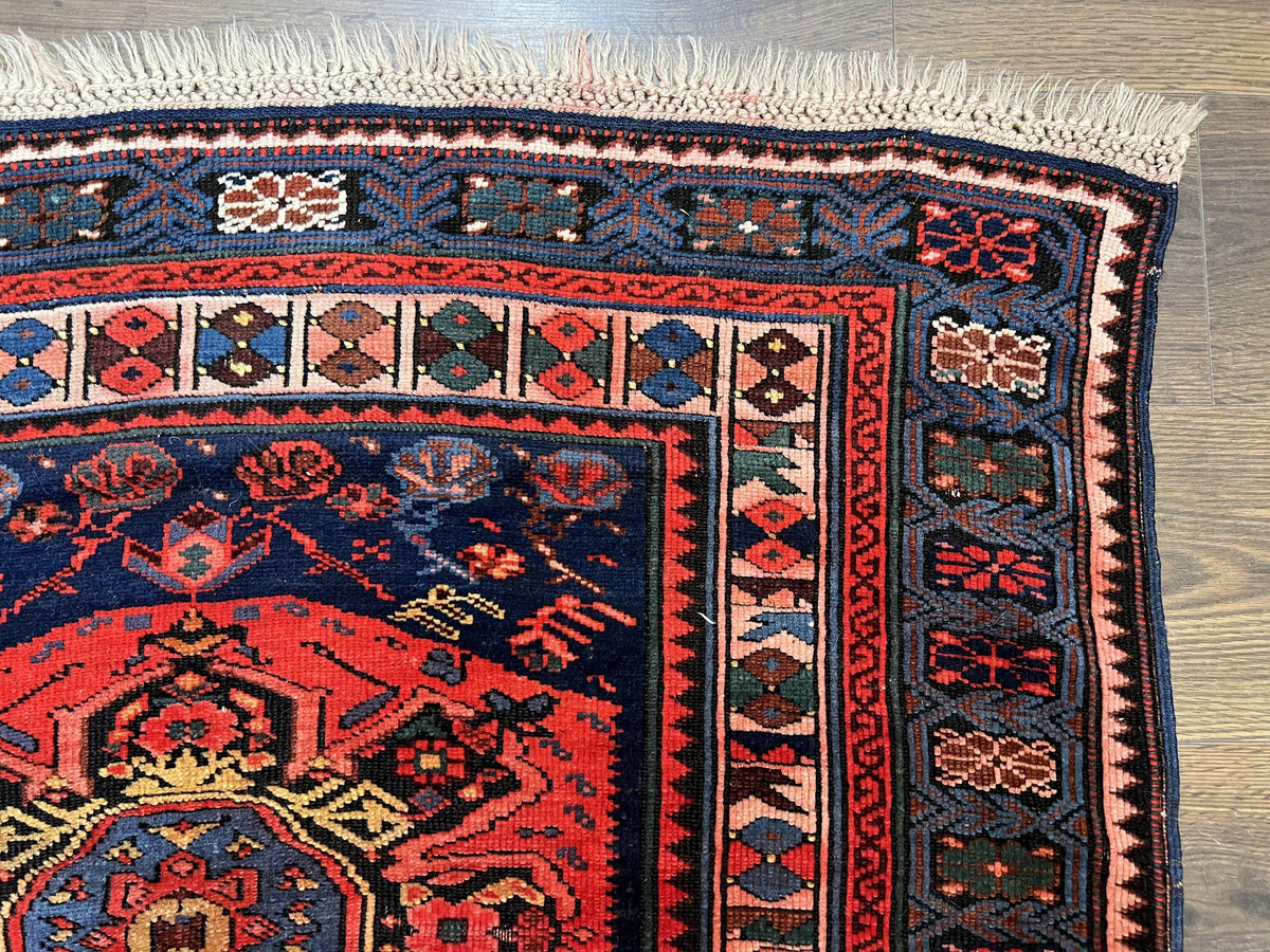 Antique Caucasian Seychour Rug 3.7 x 5.5, Collectible Oriental Carpet, Navy Blue and Red, Fine Kuba Rug, Vintage Rug, Wool Hand Knotted Rug
