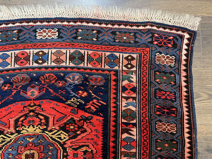 Antique Caucasian Seychour Rug 3.7 x 5.5, Collectible Oriental Carpet, Navy Blue and Red, Fine Kuba Rug, Vintage Rug, Wool Hand Knotted Rug