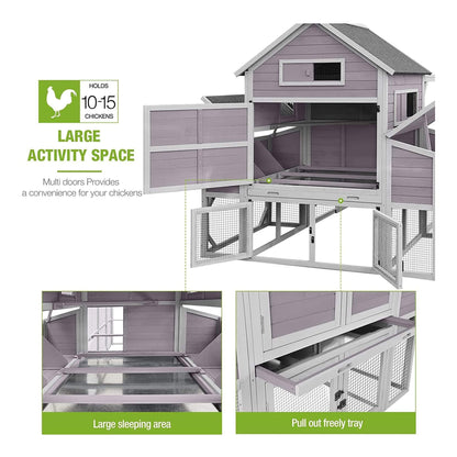 Large 137-Inch Wooden Chicken Coop With Run And 6 Nesting Boxes [10-15 Chickens] (SAK96430)