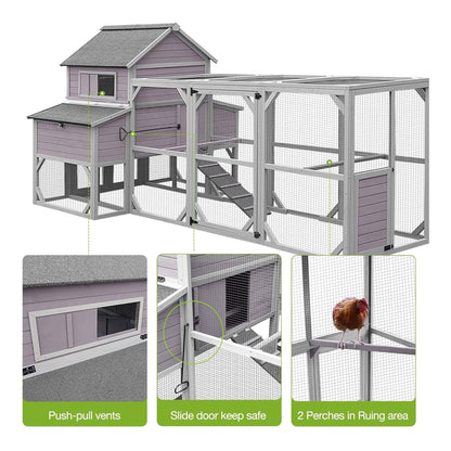 Large 137-Inch Wooden Chicken Coop With Run And 6 Nesting Boxes [10-15 Chickens] (SAK96430)