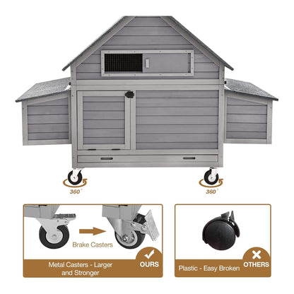 Large 63-Inch Movable Wooden Hen House With Wheels And Nesting Box (SAK50791)