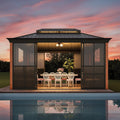 Alora Solstice Premium All-Season Outdoor Wood Grain Sunroom With Sliding Doors And Double Top Roof (SAK58317)